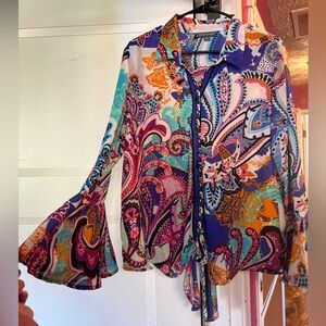 Colorful Paisley Blouse with Bell Sleeves Brand New